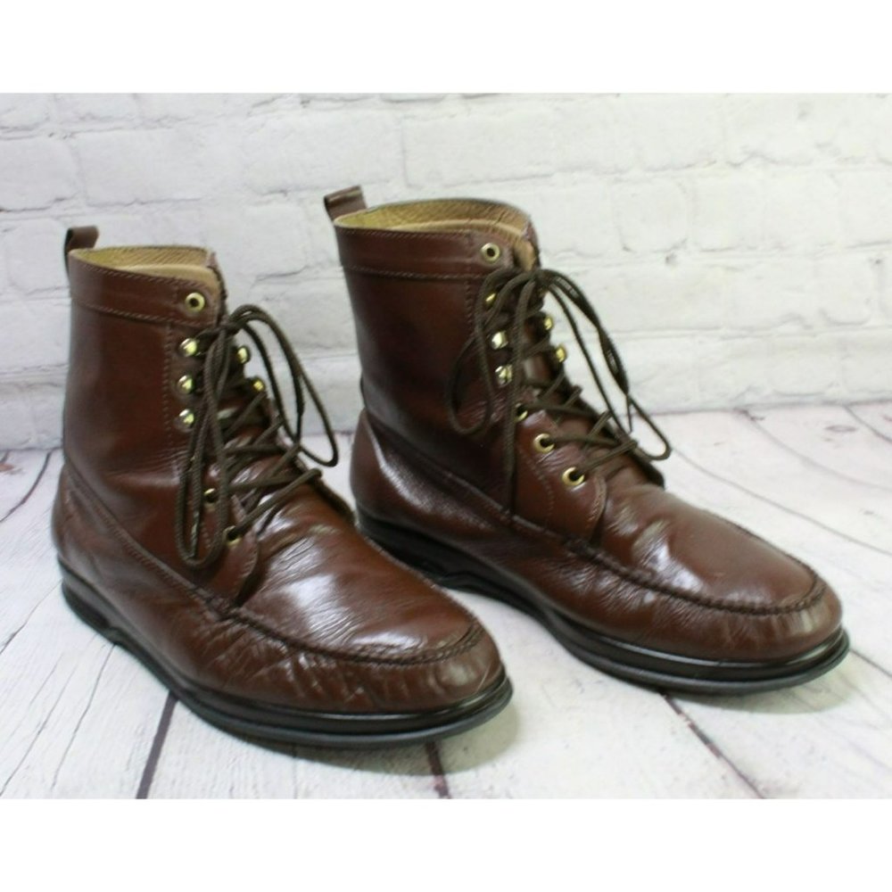 Hitchcock Brown Leather Lace Up Handsewn Casual Ankle Boots Size 10.5 - Picture 3 of 9